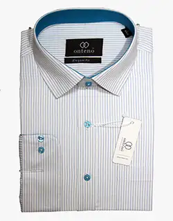 P007, White shirt with blue striped dress shirt