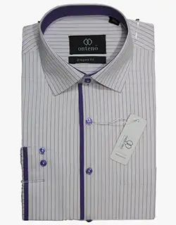 p10, White shirt with purpal striped inner collar & piping
