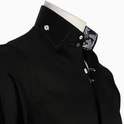 color: Men's Double Button Collar Regular Fit Black Italian Style Shirt