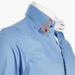color: Men's blue shirt with two buttons collar