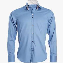 color: Men's blue shirt with two buttons collar