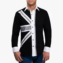 color: Men's Black Union Jack Print at Front Formal Shirt