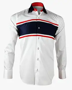 Men's White and Navy Stripe Print Formal Shirt