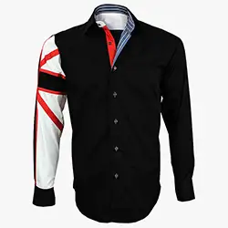 Men's Italian Style Black Union Jack Print Regular Fit Formal Shirt